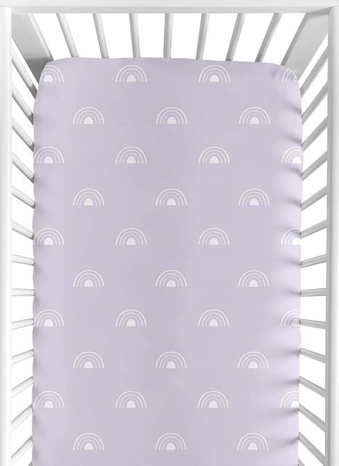 Sweet Jojo Designs Fitted Baby Crib Sheets (Purple and White Boho Rainbow)