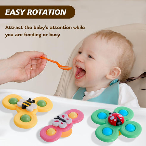 3PCS Suction Cup Spinner Toys for Babies, Sensory Bath Toys for 6-18 Months, Travel Essential for 1-3 Year Olds