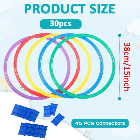 Liliful 30 Pcs 15'' Hopscotch Ring Game Set with 45 Connectors for Outdoor Obstacle Course for Kids