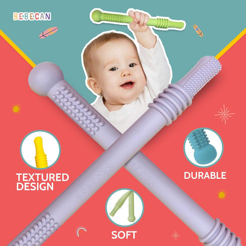 36+ 6-Pack Bebecan Teething Sticks for Babies Months Super Soft Silicone Teething Aids, Infant Oral Soothing Relief