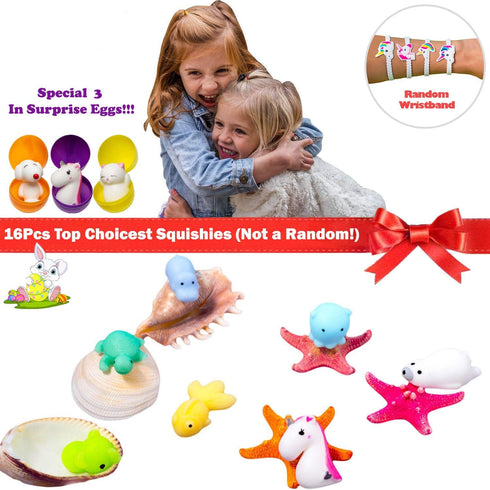 Claw Machine Prizes Toys Refill for Kids - 16pcs Mini Kawaii Cat Stress Relief Unicorn Party Favors, 3X Surprise Eggs