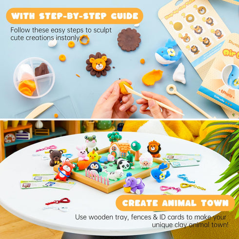55 Shuttle Art Air Dry Clay for Kids - Zoo Town, PCS Modeling Clay Kit with Sculpting Tools and Tutorials, Safe