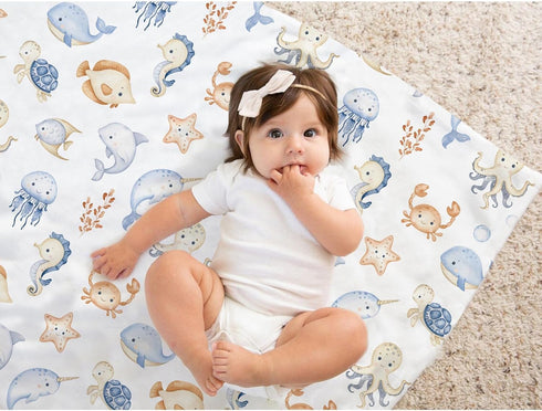 Buerhanerry 30"x40" Under The Sea Baby Blankets Neutral for Boys Girls, Ocean Animals Toddler Soft Minky Blanket