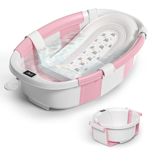 Collapsible Baby Bathtub for Newborn to Toddler 0-36 Months,Spacious Foldable Infant Bath