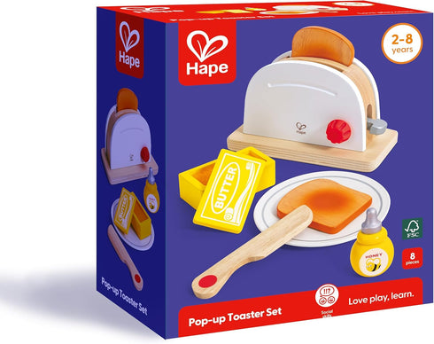 Set Hape White Wooden Pop-Up Toaster Pretend Play Breakfast Accessories for Preschoolers