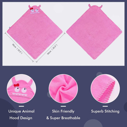MICHLEY Animal Face Hooded Baby Towel Cotton Bathrobe for Boys and Girls, 0-6 Year, Pink