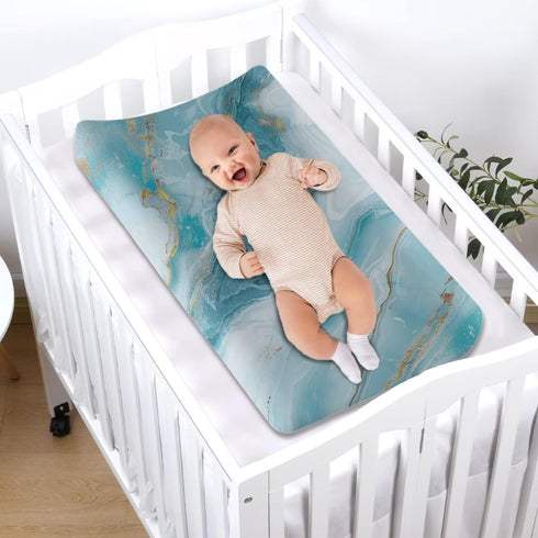Teal Marble Diaper Change Table Covers Washable Changing Pad Cover for Baby Easy to Install Baby Nursery Diaper