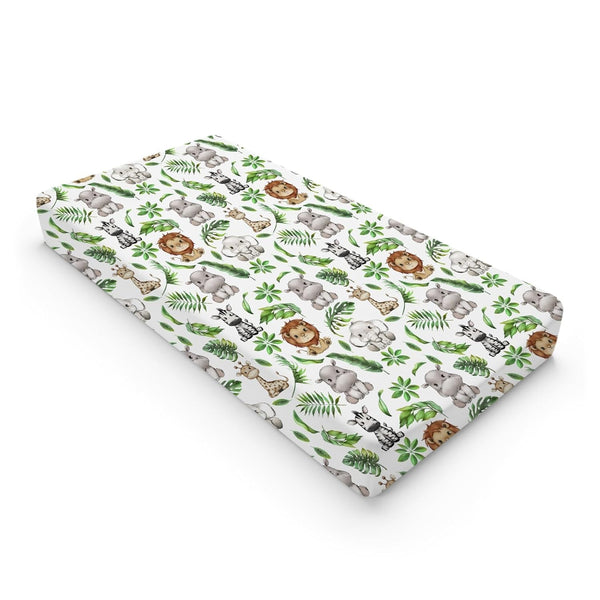 Baby Safari Animals Changing Pad Covers with Tropical Leaves, Soft Breathable Stretch for Diaper Change Table 32''x16''
