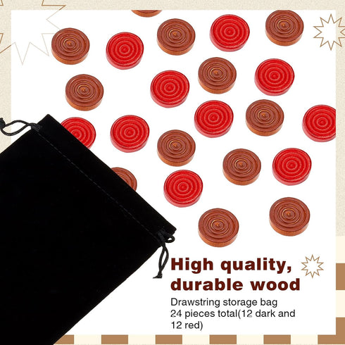 24 1.06 Inch Backgammon(Brown Sumind Pieces Wooden Checkers Wood Checkers Pieces Stackable with Drawstring Storage Bag