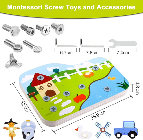 Set 3 Montessori Screwdriver Board - Wooden Montessori Toys for Year Old Kids and Toddlers, Fine Motor Skills Learning