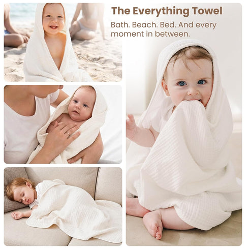 2-Pack 100% Floral,32" 32") Konssy Muslin Hooded Baby Towels, Cotton, Ultra-Soft & Absorbent Baby Bath Towels with Hood