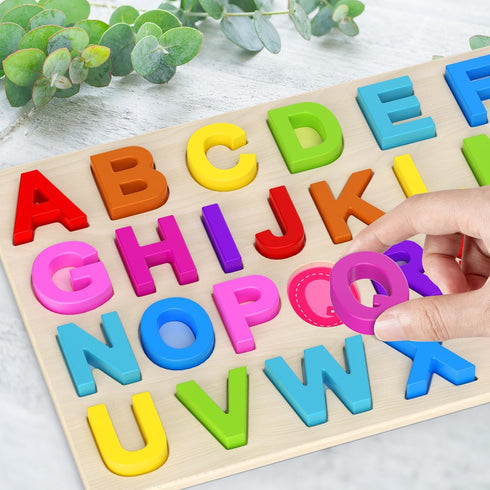 Zeoddler Alphabet Puzzles, Wooden Puzzles for Toddlers, ABC Shape Puzzles for Kids, Preschool Learning Activities, Gift