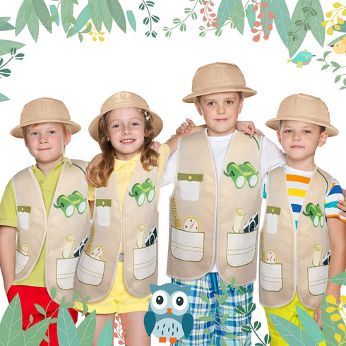 Haysandy 36 Pcs Explorer Costume Set with Plastic Hats, Jungle Party Vest, Safari Tote Bag for Kids Outdoor Activity
