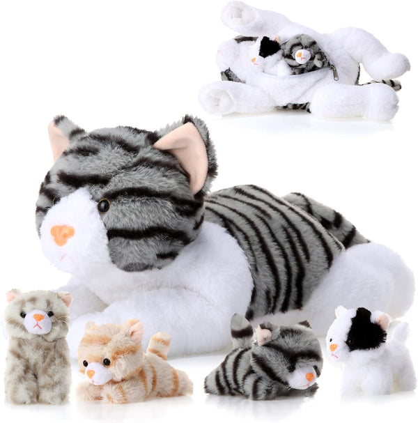 Skylety 5 Pieces Cat Stuffed Animal with Babies Inside Belly Plush Cat