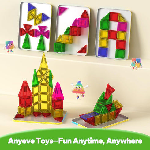 112PCS Set Set 4-8 Mini Magnetic Tiles for Kids, Magnetic Tiles Travel with Iron Box, Portable Construction Toys STEM