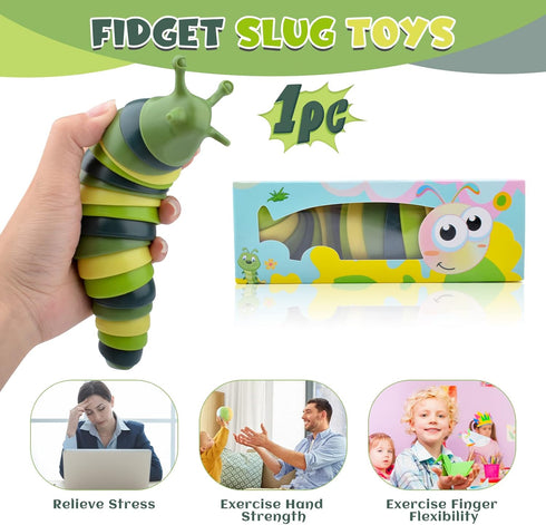 1 3+ Cevioce Easter Basket Stuffers Gifts for Toddler Kids Sensory Slug Fidget Toys, Fidget Slug Toys for Adult & Kid