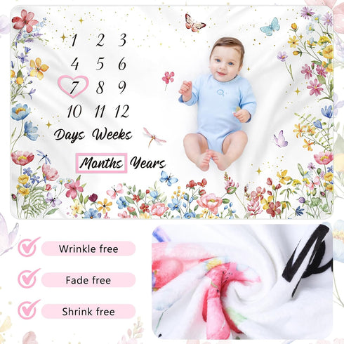 60" 40" 12 Nuanchu Baby Monthly Milestone Blanket Baby Girl Boy x Soft Fleece First Months Growth Chart Newborn