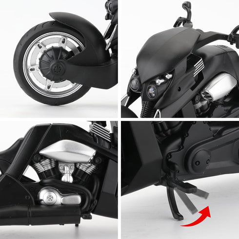 BDTCTK 1:12 Compatible Travertson V-rex Motorcycle Toy Car, Model Car Gift for Adults and Kids (Black)