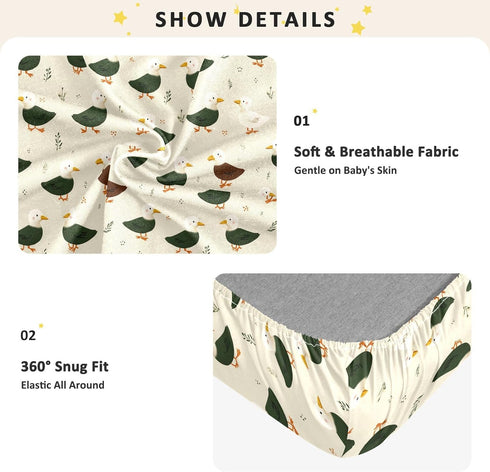 miaozhen 1 Pack 52x28 Cotton Baby Crib Sheets Ultra Soft Naughty Jurassic Mallard Duck Playard Mattress Sheets