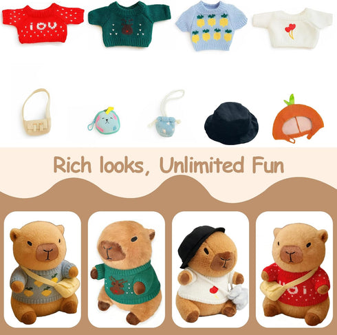 10 Set 9 10.2inch Pcs Capybara Plush with Clothes Capybara Stuffed Animal with Clothes and Accessories Dress Up Plush