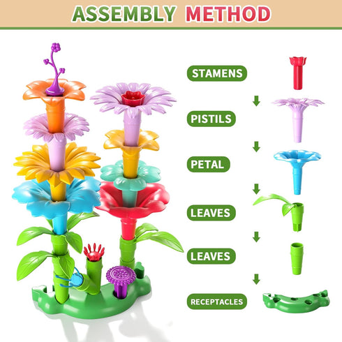 Garbo Star 148PCS 3 4 5 6 3 4 5 3-5 Flower Garden Building Toys for Year Old Girls, Educational Activity Preschool