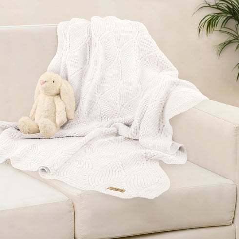 40x31 Inches Thick Cotton Knit Baby Blanket Soft Breathable Newborn Blanket for Boys & Girls, Wavy Pattern Receiving
