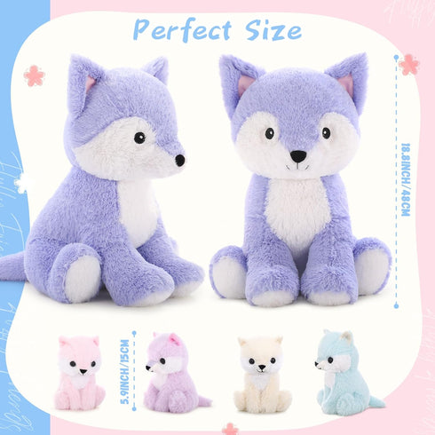 5 Set, 20 inches MaoGoLan Large Fox Plush Stuffed Animal, Pcs Stuffed Foxes Plush Toy Purple Mama Fox Toy with Babies