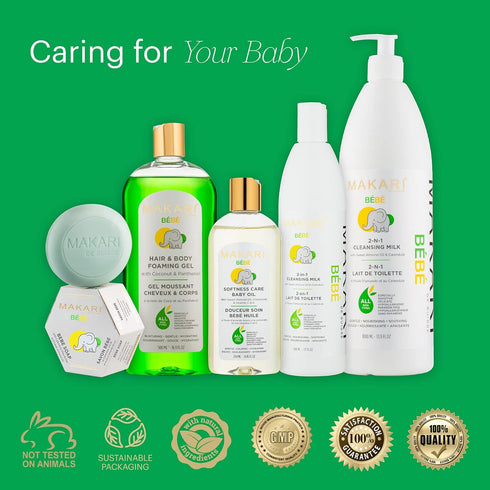MAKARI Baby Hair and Body Foaming Gel, Hypoallergenic, Paraben-Free, Nourishing Coconut Oil & Panthenol