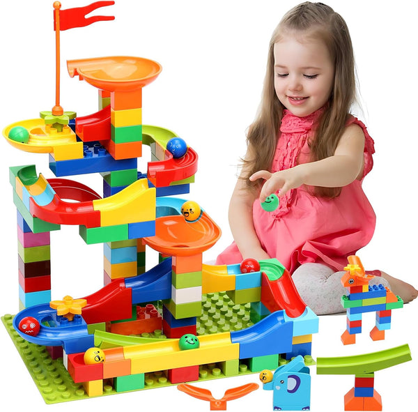 COUOMOXA Marble Run Building Blocks, Classic Large Blocks Maze Track Sets for Toddlers, Educational STEM Toys