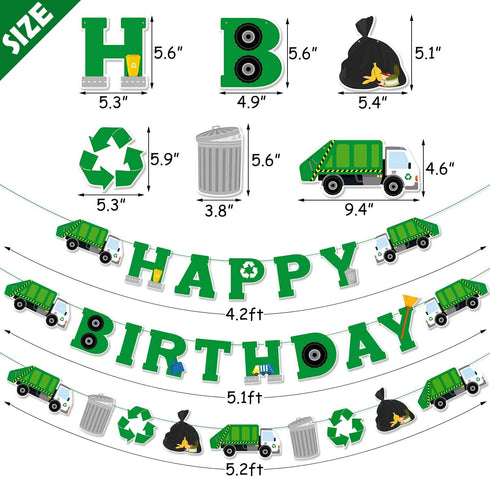 Bessmoso 3 Pcs Garbage Truck Birthday Decorations, Trash Truck Birthday Banner for Boys and Girls Baby Shower Parties