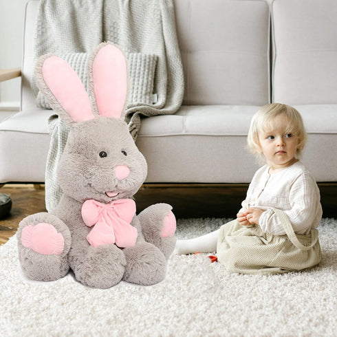 MorisMos Giant Bunny Stuffed Animal, 31.5'' Large Grey Rabbit Plush Toy with Pink Ears, Ideal Gift for Cuddling