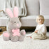 MorisMos Giant Bunny Stuffed Animal, 31.5'' Large Grey Rabbit Plush Toy with Pink Ears, Ideal Gift for Cuddling