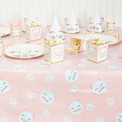 Sparkle and Bash 3 Pack Cat Themed Party Tablecloth, Pink Cat Birthday Plastic Tablecloth (54 x 108)