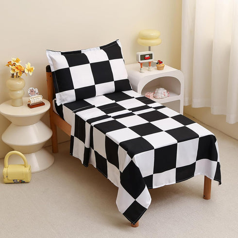 Set, Set, 4 Set Caressma Checkered Toddler Bedding Classic Black and White Plaid Bed Fluffy Grid Buffalo Plaid Pieces