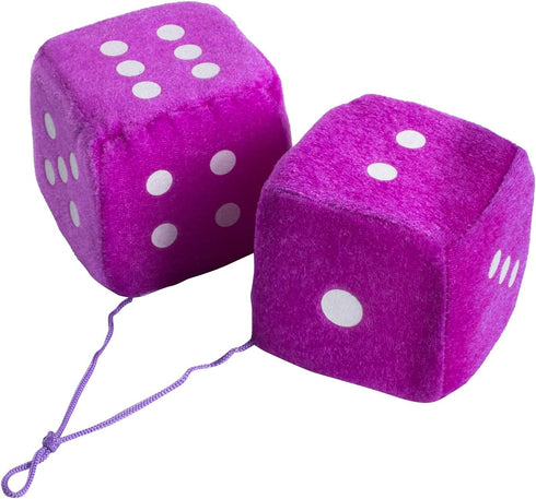 Funny Party Hats Purple Fuzzy Dice, Hanging Car Mirror Dice, 50's Retro