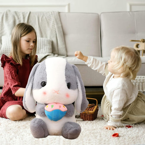 HOUPU Soft Toy - Sitting Lop Eared Rabbit, Easter White Rabbit Stuffed Bunny Animal with Carrot