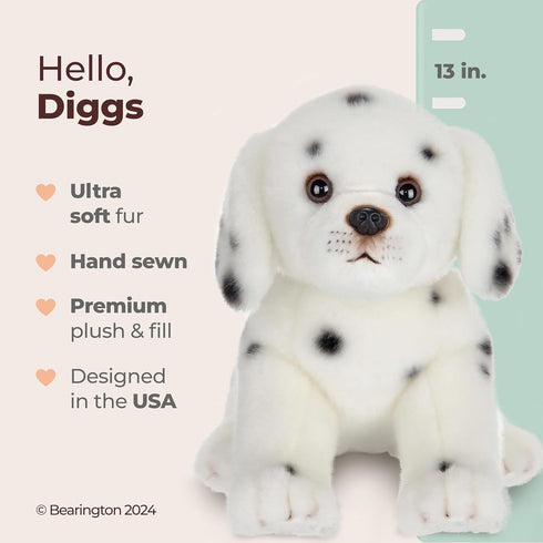 Bearington 13" Realistic Dog Plush Dalmatian Diggs Stuffed Animal for Kids Boys & Girls