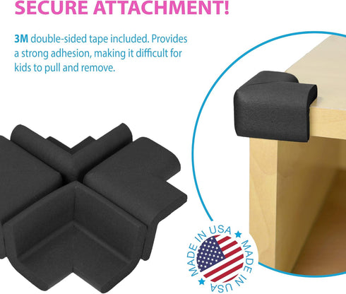 KidKusion Safety Corner Cushion, 4-Piece, Black, Child Proofing, Baby Proof Table Protector