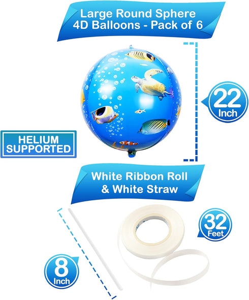 KatchOn Sea Turtle Balloons, 22 Inch, Pack of 6 - 4D Under The Sea Balloons for Ocean Theme Birthday Party