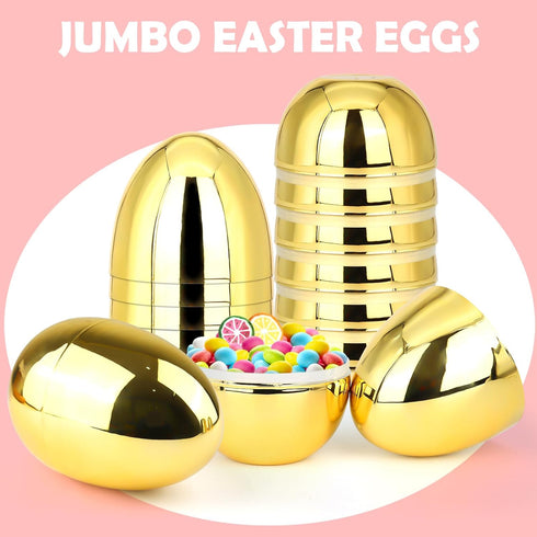 12 Pack 6 Inch LEASEN Jumbo Gold Easter Eggs, Large Metallic Giant Empty Plastic Eggs Fillable for Easter Themed Party