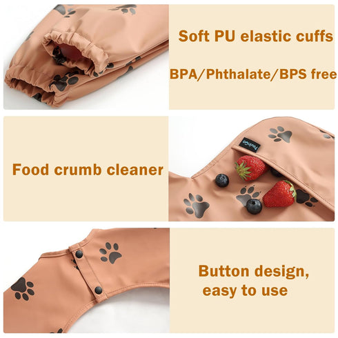 PewinGo Weaning Bib with Long Sleeves - Soft Waterproof Coverall Bibs for Baby Feeding, Easy to Clean (Orange)
