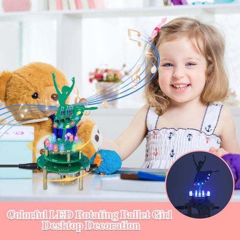 MIOYOOW Rotating Ballerina Soldering Practice Kit, RGB LED Music Box DIY Project Kit for School STEM Education