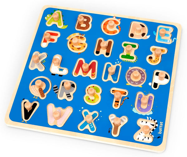 Battat Wooden Peg Puzzle, ABC Puzzle for Toddlers, Educational Wooden Toys for 2 Years +