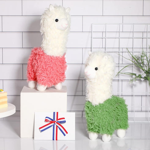 2 Pieces Llama Stuffed Animal, 10 Inches Cute Alpaca Plush Toy Gifts for Girls Boys Birthday, Green and Pink