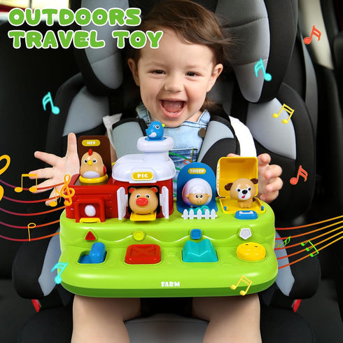 Vunrahsg 1-3 12-18 Interactive Pop Farm Animal Up Toys with Music Sounds Montessori Cause and Effect for Baby Boy Girl