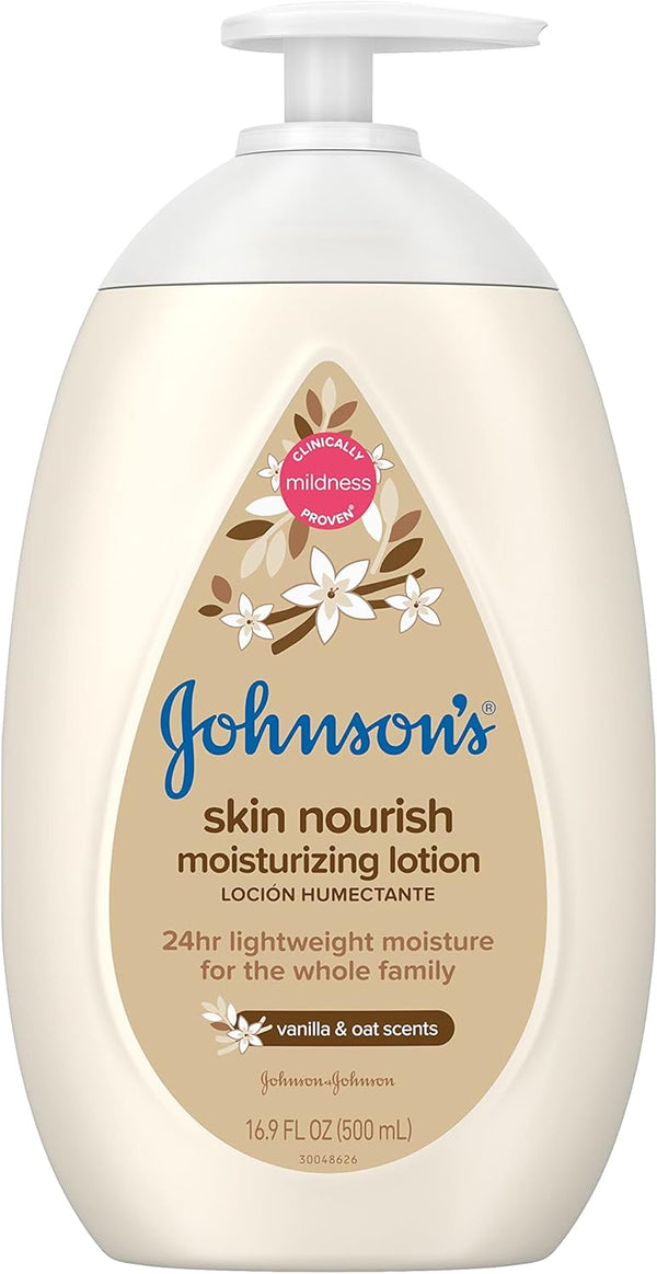 Johnson's Baby Lotion for Dry Skin, 16.9 fl. oz - Skin Nourish with Vanilla & Oat Scents, Hypoallergenic