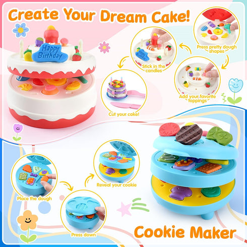 5-in-1 Sets 3+ Set 24 Set Color Dough for Kids Ages DIY Food Maker Toys with Dough, Arts and Crafts Kit for Pretend
