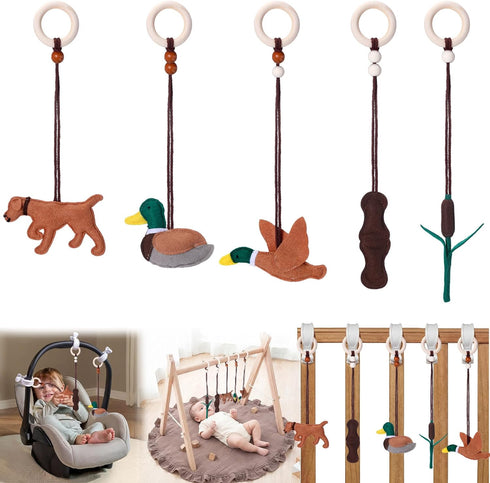 Simgoing 5 Pcs Baby Gym Hanging Toys Baby Wooden Felt Sensory Toys Wooden