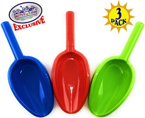 14" Set 3 Pack Matty's Toy Stop Kids Long Handle Sand Scoop Plastic Shovels for Sand & Beach (Red, Blue & Green)
