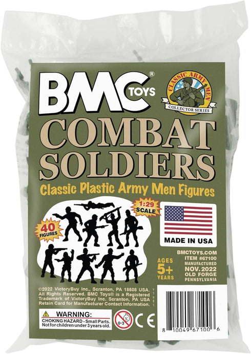 BMC Classic OD Green PLASTIC ARMY MEN - 40pc WW2 Soldier Figures Made in USA